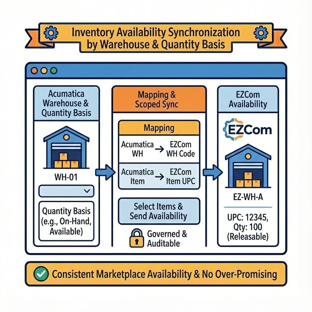 Biz-Tech Services: Acumatica to EZCom inventory availability sync by warehouse and quantity basis