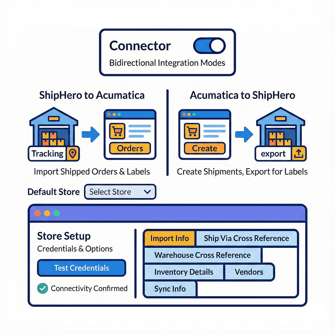 Biz-Tech Services: ShipHero to Acumatica and Acumatica to ShipHero connector modes