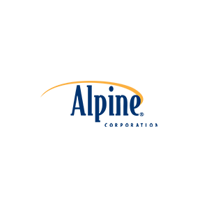 Alpine Corporation logo in blue with gold swoosh