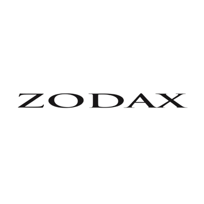 Zodax logo wordmark in white on black background