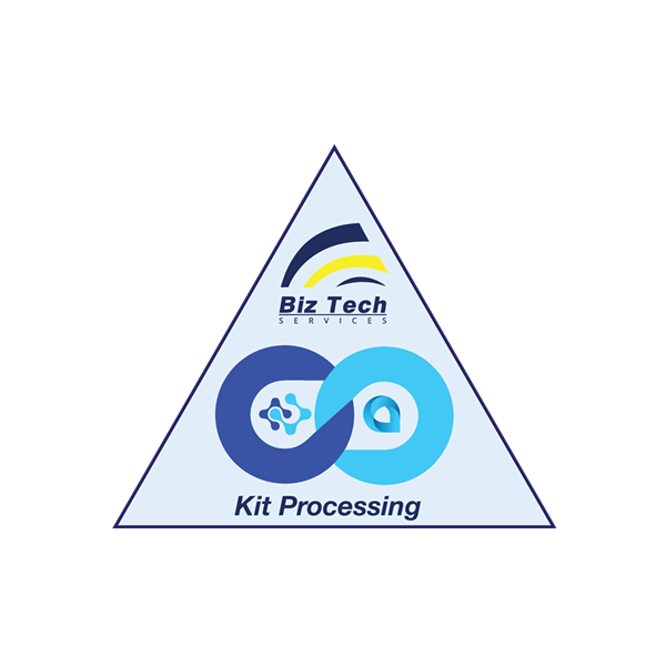 Biz-Tech Services kit processing badge with integration connector icon