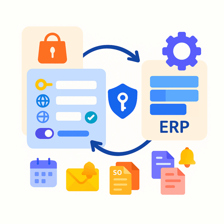 Secure ERP sync diagram with access controls and automated notifications