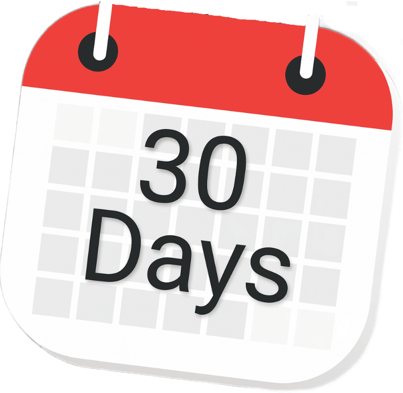 Calendar icon showing 30 days for a project timeline